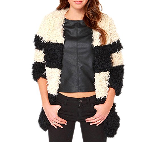 Women Block Warm Long Sleeve Pockets Patchwork Faux Fur Trench Coat -L Women Block Warm Long Sleeve Pockets Patchwork Faux Fur Trench Coat -L