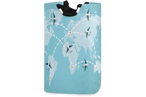SDYAXCM CiCily Laundry Hamper Bucket Foldable Storage Bin World Map Airplanes for Home Organizer Nursery Storage Baby Hamper Kids Room