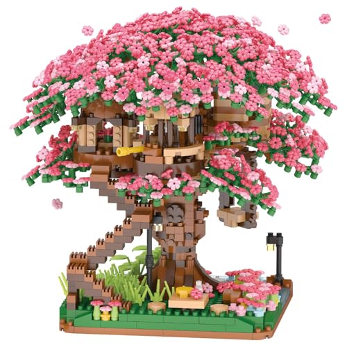 Uniiking® Cherry Blossom Tree Building Set, (2008pcs) Flowers Bonsai Mini Blocks Kit for Adult, Japanese Sakura-Tree House Building Blocks Set, Gift Ideas for Girls 8+
