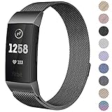 CAVN Compatible Fitbit Charge 3 / Charge 3 SE Bands Women Men Small Large, Metal Milanese Loop Stainless Steel Replacement Accessory Straps Bracelet Compatible Fitbit Charge 3 Fitness Tracker