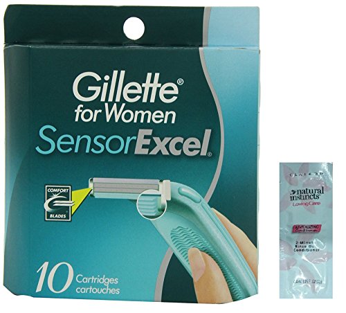 Women's Sensor Excel Refill Blades, 10 Count w/ Free Loving Care Conditioner Packette ((1 Pack) 10 Cartridges)