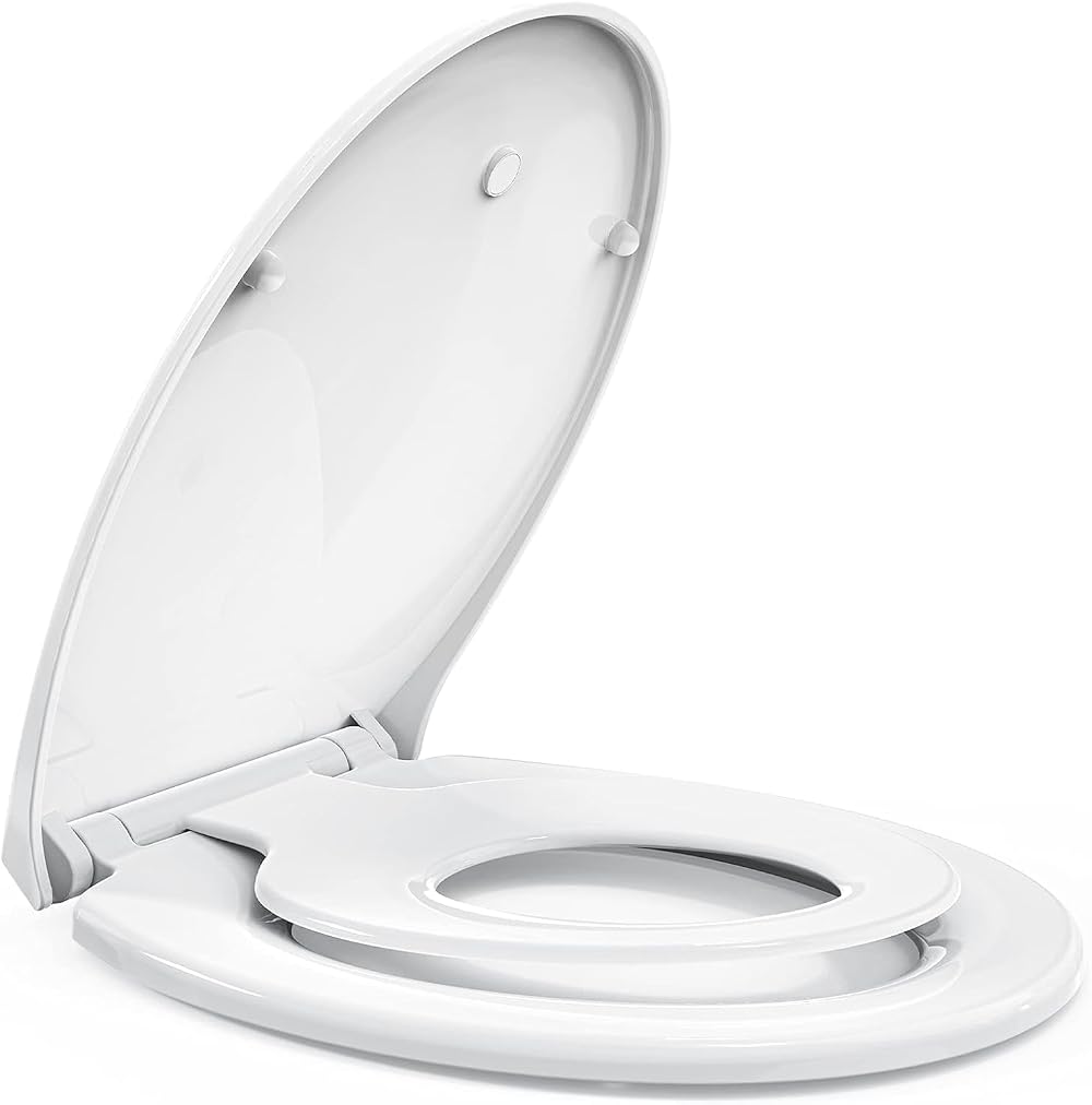 STOREMIC Soft Close Toilet Seat White with Quick Release and Child Seat