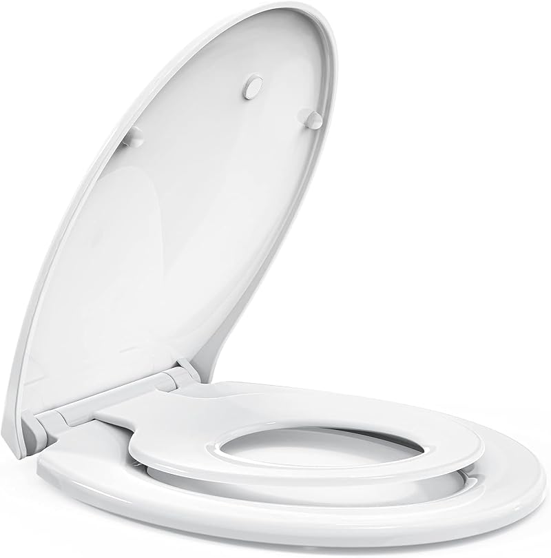 STOREMIC Soft Close Toilet Seat White with Quick Release and Child Seat