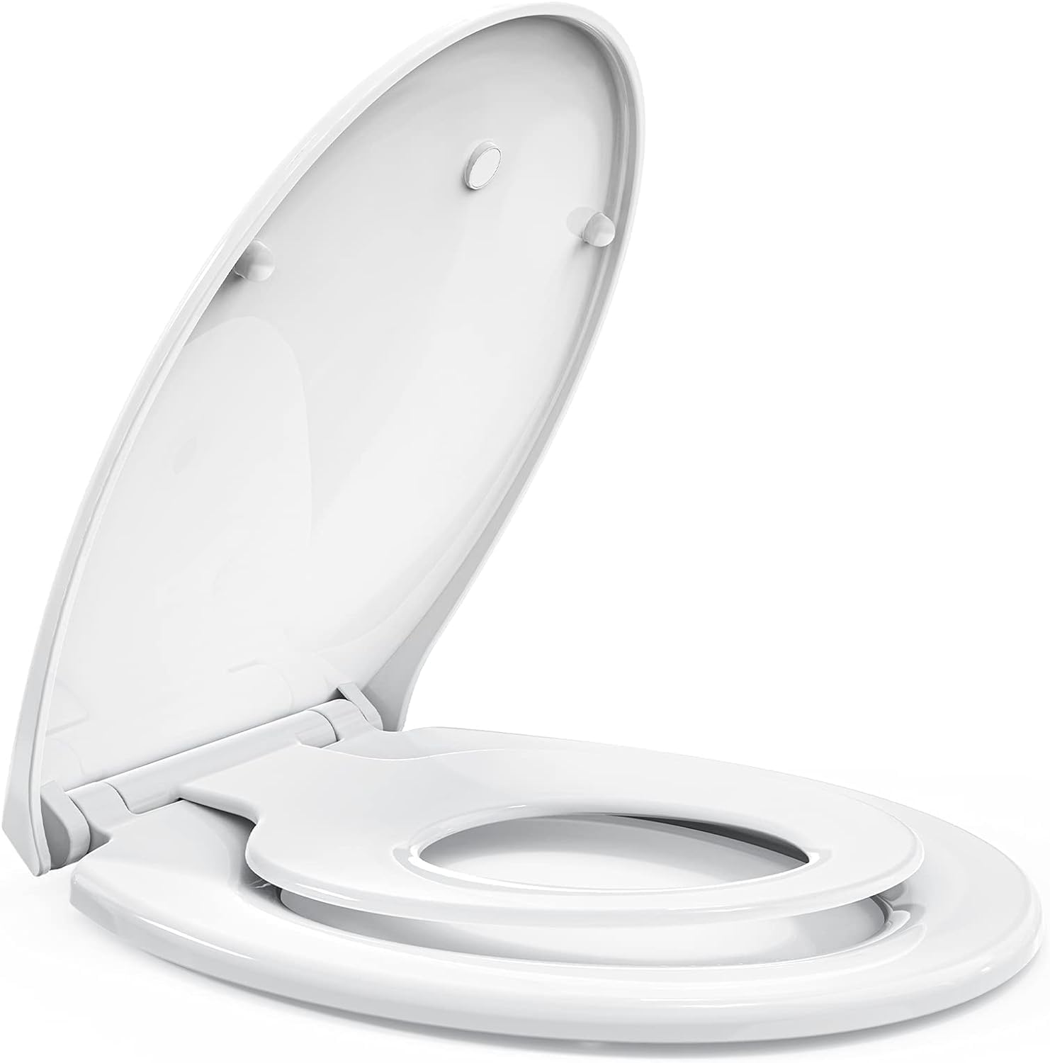 STOREMIC Soft Close Toilet Seat White with Quick Release Function, Simple Top Fixing Family Toilet Seats with Child Seat Built-in, Standard Toilet Seats with Adjustable Hinges, O Shape