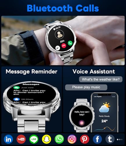 LIGE SMART Men's Smart Watch, Large Screen 1.85"/Bluetooth Call/1000mAh/LED Torch, Men's Smartwatch with Heart Rate/Sleep/IP68/110+ Sports Modes Android iOS, Silver