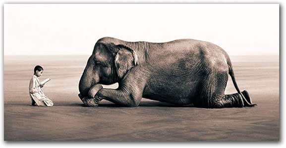 Non-branded Cuadro en Blanco y Negro Pintura sobre Lienzo Elefante y