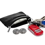 Lecxci Small Leather Coin Change Purses, Card Case Wallet with Car Home Key Ring (Black)