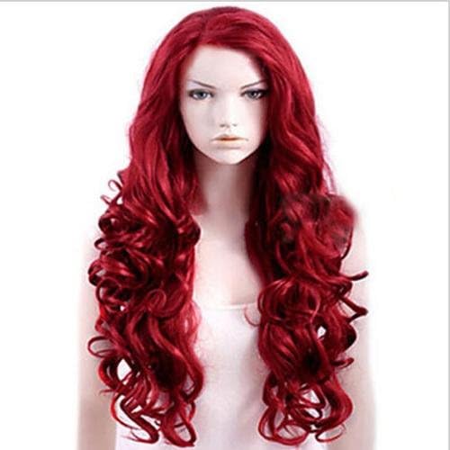 OOARGE Heat Resistant Synthetic Hair Wig Fashion Long curly hair Full Wig Wine Red cosplay