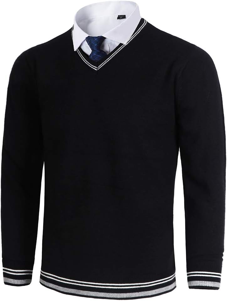 Kinlonsair Mens Casual Slim Fit Lightweight V-Neck Sweater Vest Thermal Knitted Jumper Long Sleeve Sweater Pullover