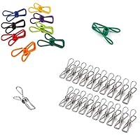 Ailifly 40Pcs 2.2Inch Multi-Purpose Assorted Clothesline Utility Clips Stainless Steel Wire Clips,Cord Clothes Pins Line Hooks,Holders for Home/Office