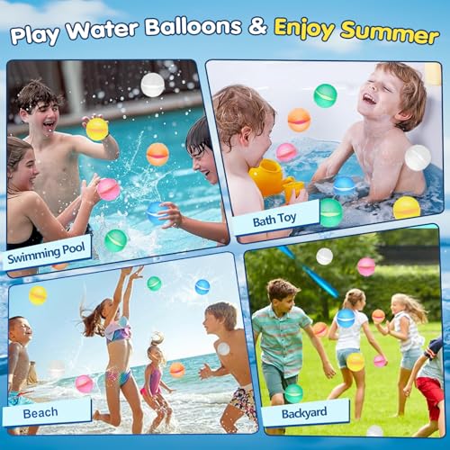 24PCS Reusable Water Balloons for Kids,Magnetic Refillable Latex-Free Silicone Water Bomb with Mesh Bag,Swimming Pool Toys Beach Summer Party Supplies Bath Toy Outdoor Idea Gift for Kids