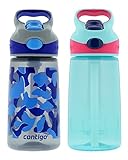 Contigo 14oz Autospout Striker Kids Water Bottle, Electric Blue Camo & Aqua Float (2 Pack)