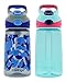 Contigo 14oz Autospout Striker Kids Water Bottle, Electric Blue Camo & Aqua Float (2 Pack)
