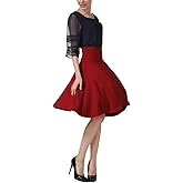 Women's High Waist A-Line Midi Skirt Casual Skater Flared Knee Length Skirts Plus Size