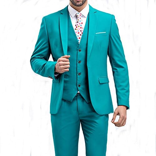 HerZii Men’s Modern Slim Fit 3-Piece Suit Blazer Jacket Tux Vest & Trouser