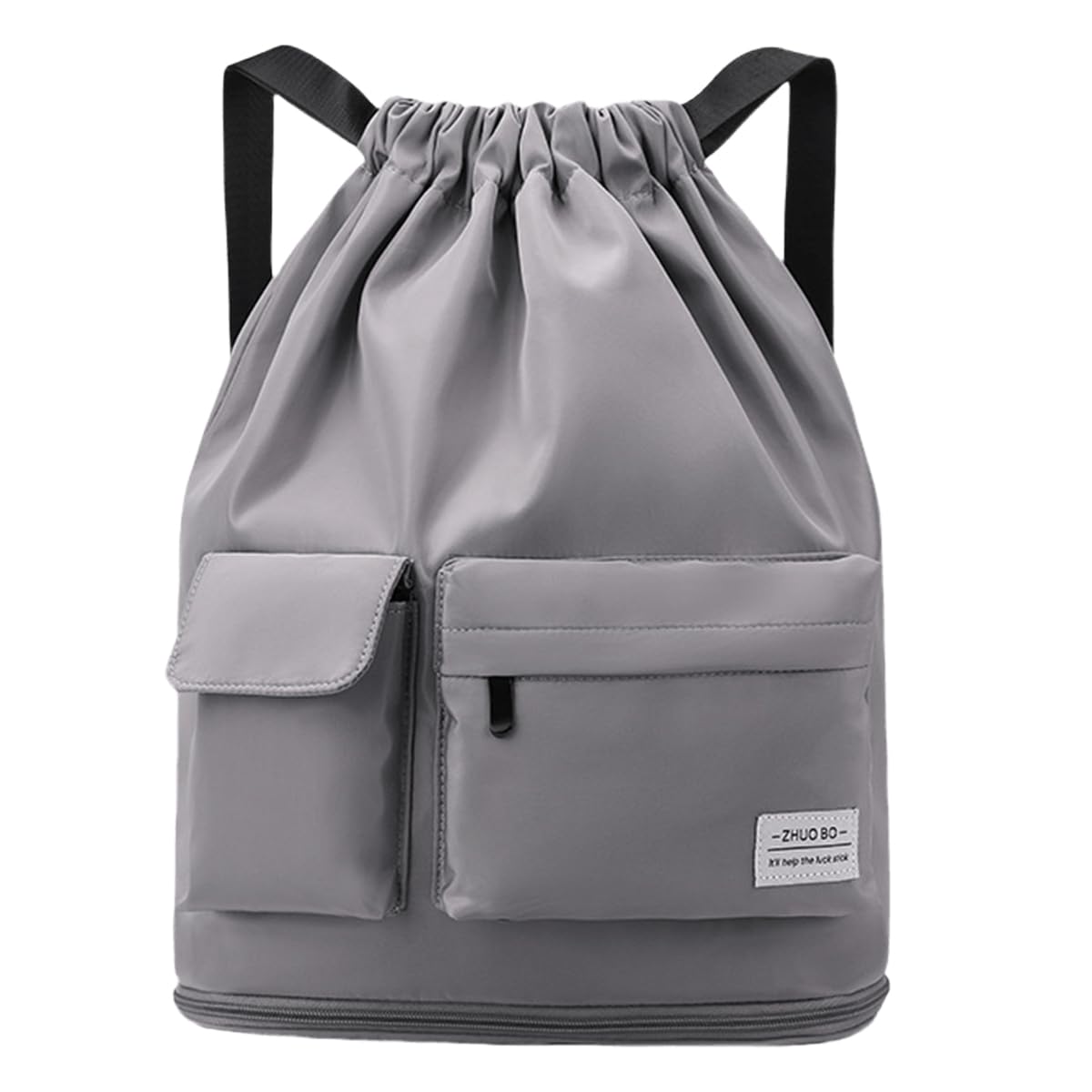 FAVORTALK String Bags Drawstring Bag Gym for Women Girls with Zipper Outside Pocket PE String Backpack for Beach School Holidays Travel Waterproof Swimming Bags with Dry-Wet Separation, Gray D37209