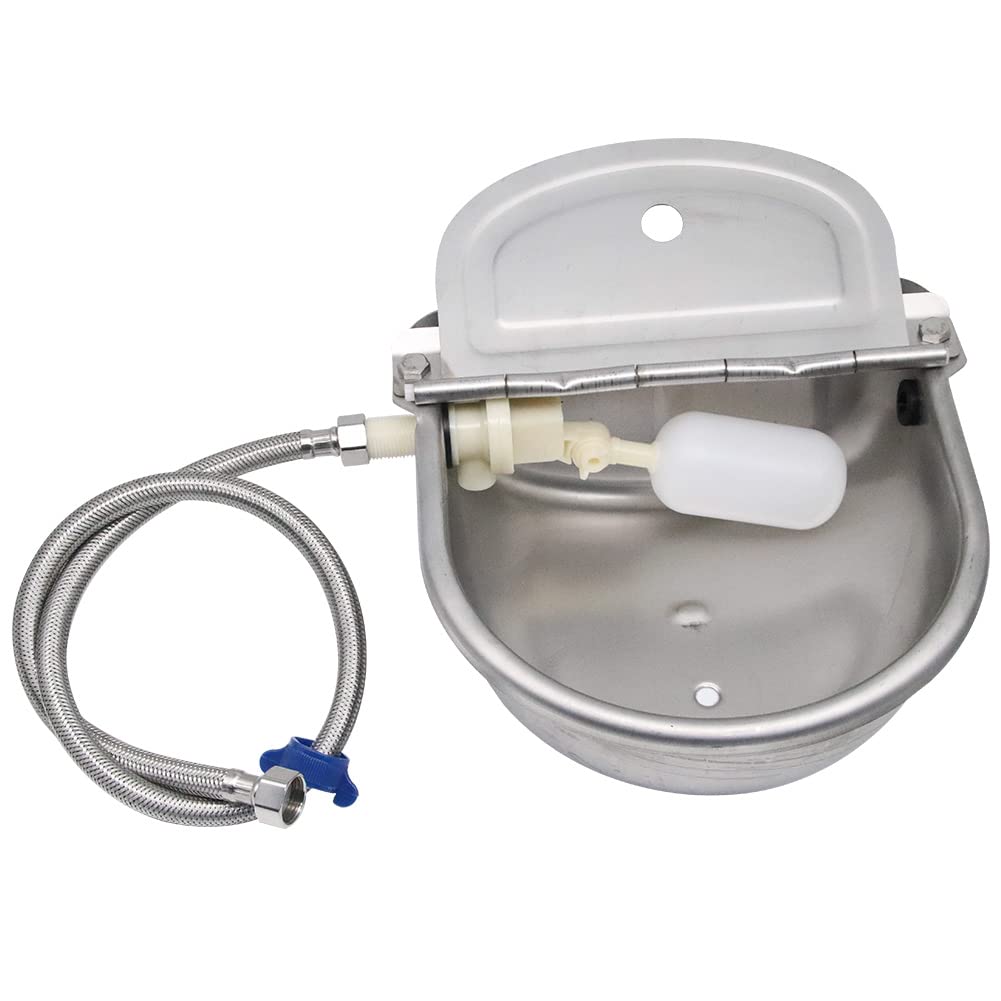 Automatic Water Bowl, Stainless Steel Cattle Drinking Waterer Dog Water Trough with Float Valve and Drain hole,for Horse Goat Cattle Pig Dog (with Pipe)