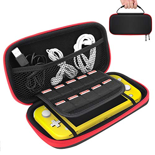 TiMOVO Carrying Case for Nintendo Switch Lite, Durable Hard Shell Portable Bag Game Storage Handbag with Handle for Nintendo Switch Lite Console, Game Cards & Accessories – Black & Red