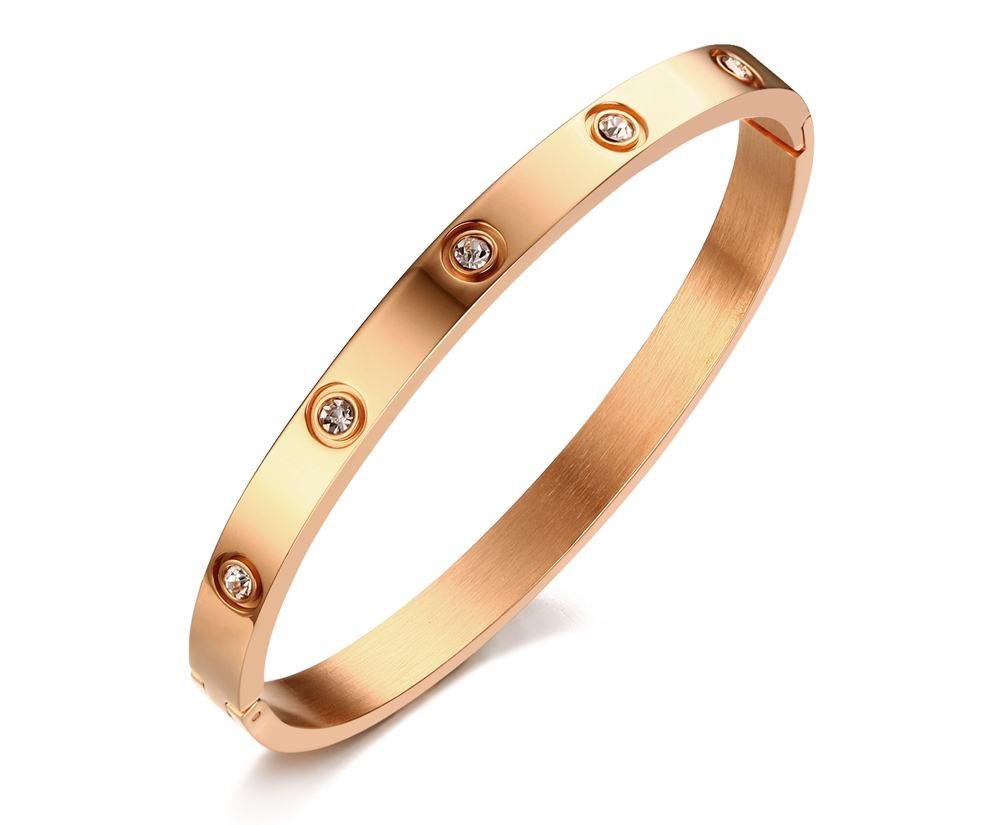 VNOX Adjustable Stainless Steel 6 mm Stainless Steel Cuff Bracelet, 60 mm Diameter, 60 mm, Nickel Stone Stainless Steel Rose Gold Titanium, 60 mm, Nickel Stone Stainless Steel Rose Gold Titanium