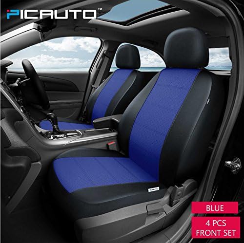 PIC AUTO Car Seat Covers Set for Auto, Truck, Van, SUV - PU Leather, Airbag Compatible, Universal Fit (Dark Blue 4-Pieces)