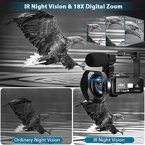 Compact digital video camera with night vision capability, 30fps recording, and remote control, priced at $149.99.