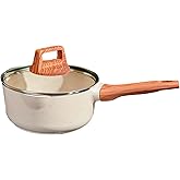 2 Quart Nonstick Sauce Pan with Lid, Small Sauce Pots for Cooking with Pour Spout, Small Induction Pot with Handle for Stove, Induction, Gas, Non Toxic, PFOA Free (Beige, 1 PCS)