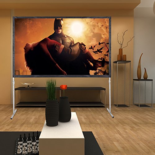 Excelvan Fast Folding Portable Projector Screen Indoor Outdoor Movie Theater screen with Adjustable Stand Legs, Sticky Button and Carry Bag For Front Projection (120 Inch 16:9)