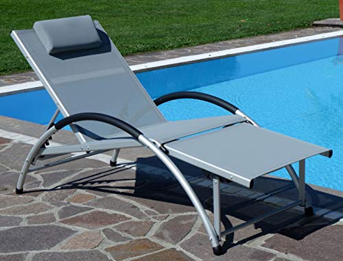 ALEOS. Gartenliege Sonnenliege Fitnessliege Bauchmuskeltrainer stabile Aluminium Konstruktion mit atmungsaktiven Kunststoffgewebe und Kopfpolster FIT-GRAU – Bild 3