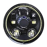 Wisamic 5-3/4 5.75 inch LED Headlight - with Halo DRL Compatible with Harley Davidson Dyna Street Bob Super Wide Glide Low Rider Night Rod Train Softail Deuce Custom Sportster Iron 883 -Black