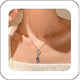 Andelaisi Boho Rhinestone Butterfly Choker Necklace Blue Sapphire Necklace Choker Silver Crystal Butterfly Pendant Necklace Sparkly Cz Butterfly Sapphire Collar Necklace for Women