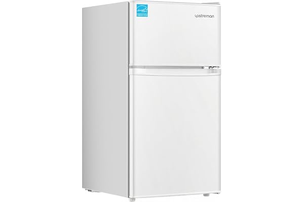 Upstreman 3.1 Cu.Ft Mini Fridge with Freezer, Double Door Small Fridge, Dorm Essentials, Adjustable Thermostat, Energy Saving, Mini Refrigerator for Office, Dorm, Bedroom, White