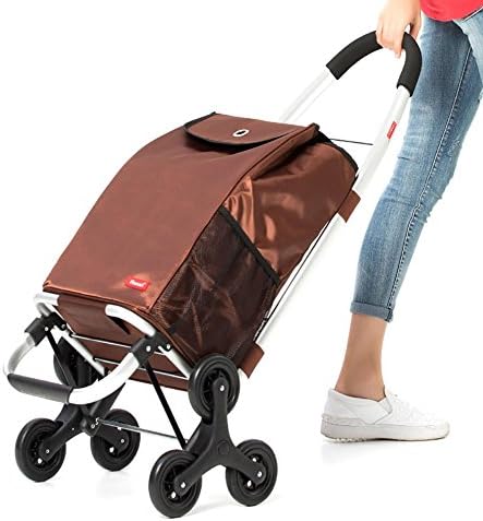 AYY Trolley Dolly Stair Climber Rolling Shopping Cart Multipurpose 6 Wheel Stainless Steel Frame , brown