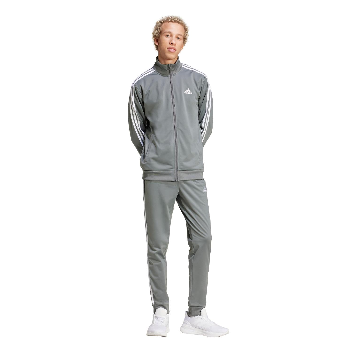 adidas Men's Basic 3-Stripes Tricot Track Suit, Grey, Large Image