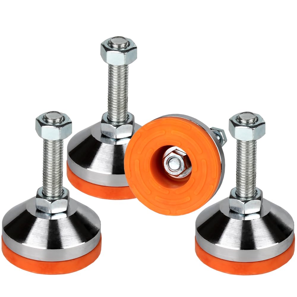 MUHOUZHINANG Heavy Duty Leveling feet，Leg Leveler 2.36" Dia Base,Adjustable Leveling feet M12 Thread, 1300 Lb Capacity,Capacity for Workbench, Machine, Cabinet,4 Pack(D60xM12x50,Orange)