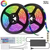 Led Strip Lights, 32.8Ft(10m) Waterproof 5050 RGB Light Strip Kits with 44 Keys IR Remote Control 12V Power Supply Color Changing Led Strip for Room, Bedroom, TV, Kitchen, Desk, Party