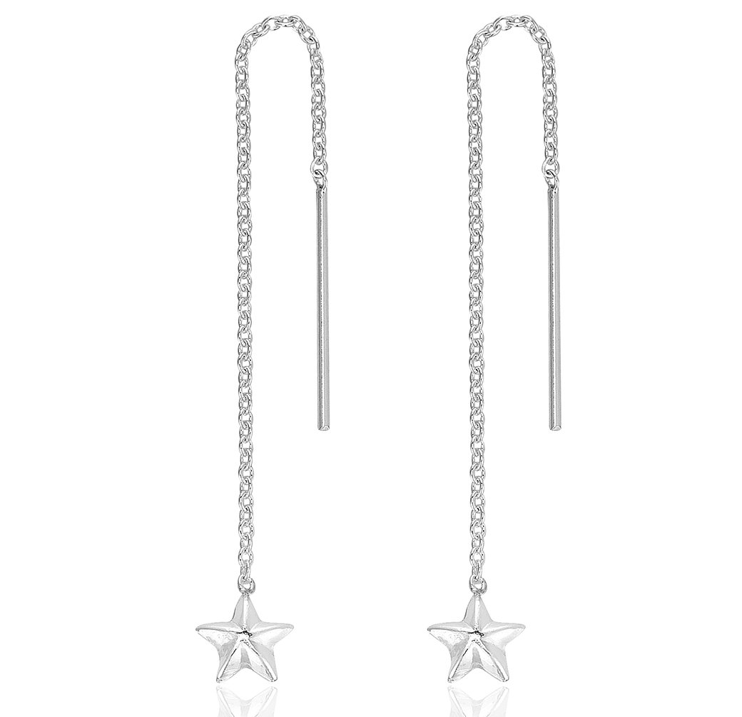 DTPSilver - 925 Sterling Silver Star Pull Through Earrings