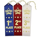 1st - 2nd - 3rd Place Swimming Award Ribbons - 75 count value pack. 25 each Blue Red White - Includes Event card and string - Made in the USA