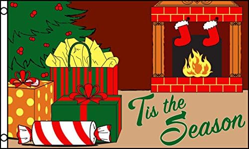 AZ FLAG, Tis The Season Fireplace Flag, 3x5 Ft, 100D Polyester Winter Christmas Banner with Two Metal Grommets