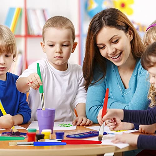 MCPINKY Paint Brushes for Kids, 12PCS Big Washable Chubby Paint Brushes Round and Flat Preschool Paint Brushes with No Shed Hog Bristle for Washable Paint Acrylic Paint