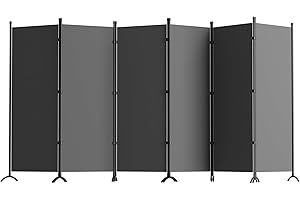 GREZJXC Room Divider 6-Panel Privacy Screen, Portable Screen Steel Frame with Hook&Loop for Home, Office, Classroom, Studio, Meeting (Grey)