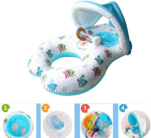 Dual Person Mother and Baby Swim Float Boat Inflatable Pool Combo Ring Raft Play Kid's Chair Seat with Canopy