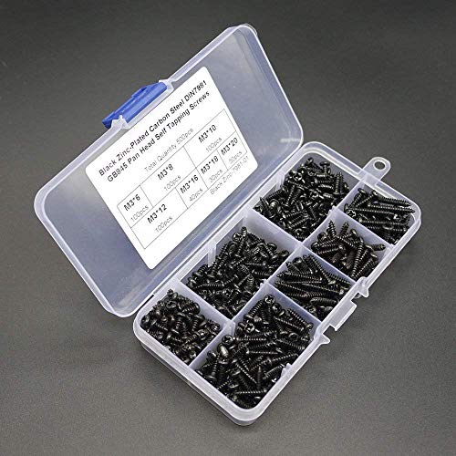 500pcs/Set M3=3MM Diameter Phillips Pan Head Screws Self Tapping Drilling Screws Assortment Kit Carbon Steel 6mm 8mm 10mm 12mm 16mm 18mm 20mm Length