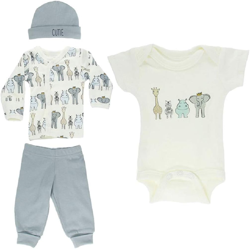 Tiny Baby Boys Layette Clothing Set 4 Piece Starter Outfit Safari