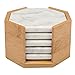 White Carrara Marble Coasters with Bamboo Holder, Set of 5 - Great Mother's Day Gift
