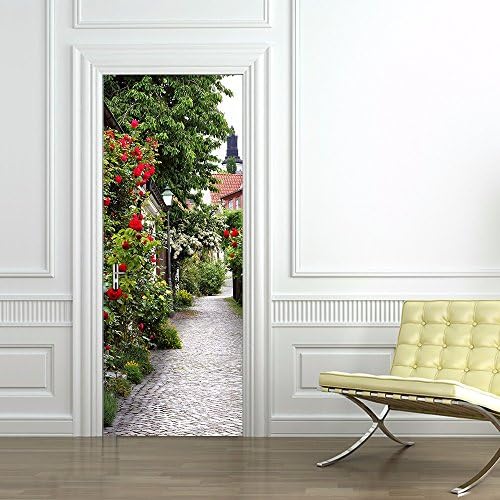 lzzfw Wall Stickers Medieval Town Rose Wooden Doors Refurbished Self - Adhesive Decorative Waterproof Door Stickers