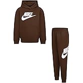 Nike Toddler Kids Club Fleece Pullover Hoodie, 2-Piece Tracksuit Set (Brown, 12 Months)