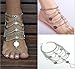 SUNSCSC 1 Pair Boho Vintage Silver Plated Coin Blessing Symbol Tassel Anklets Foot Jewelry
