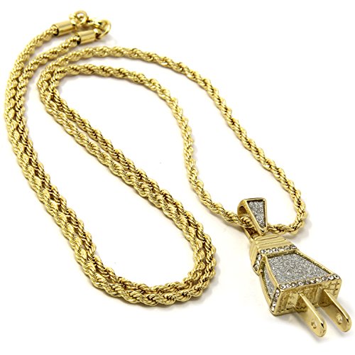 Gold plated mini iced out wall plug hip-hop pendant 3mm…