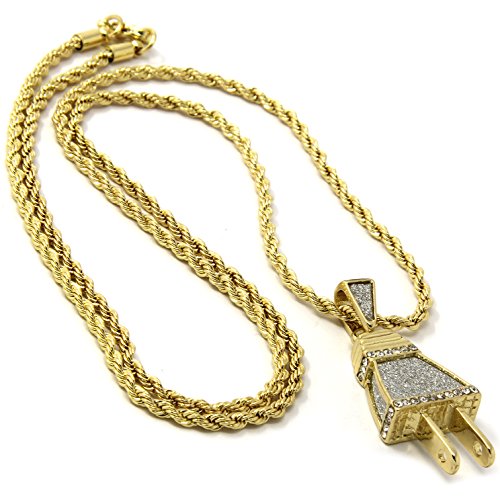 Gold Plated Mini Iced Out Wall Plug Hip-Hop Pendant 3mm 24