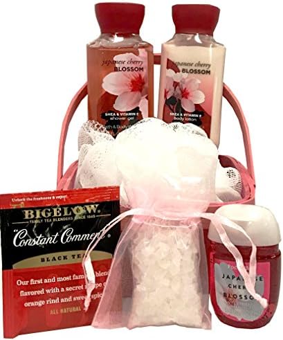 Peace and Relaxation Spa Bath Gift with Japanese Cherry Blossom Wash, Lotion, Loofah +More -Perfect for Women- Birthdays Christmas Weddings Brides Anniversary Graduation (Japanese Cherry Blossom)